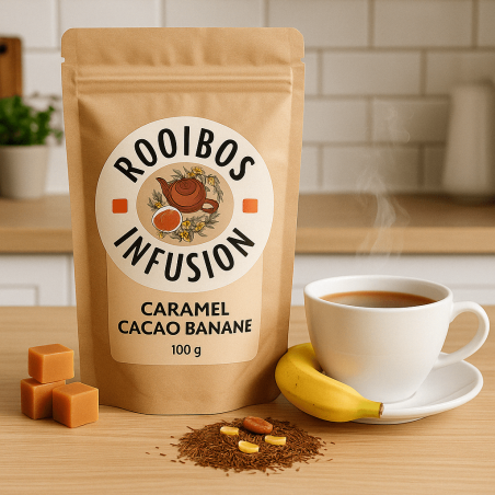 Rooibos caramel, cacao & banane – Infusion dessert sans théine